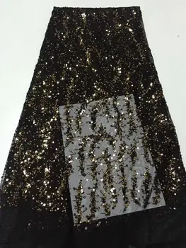 

Hot Sale BALCK color Africa Tulle Lace Fabric 5 yards 2019 Nigerian Organza Lace Fabric With sequins For Wedding dress