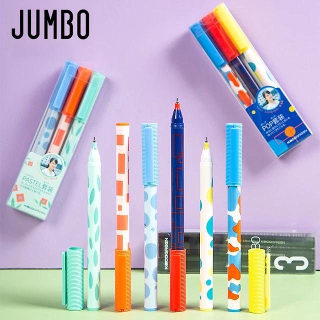 Introducing the 3pcs Kaco Jumbo Gel Ink Pen Set: Pastel Pop Abstract Style Japanese Design