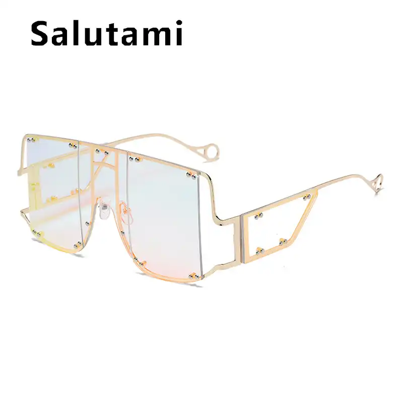 卸売ワンピースリムレス正方形サングラス女性の高級ブランドoversziedシールドヒップホップシェード男性中空メガネバルク サングラス Aliexpress