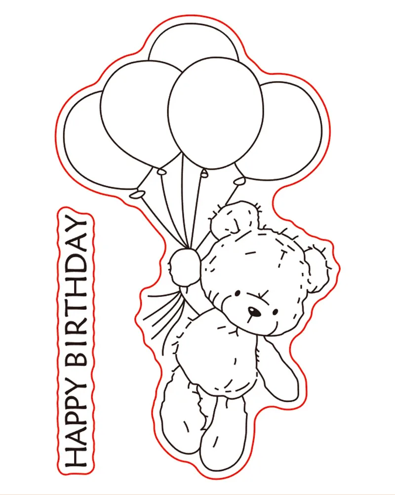 

10x8 Bear cub holding a balloon New Transparent Clear Rubber Stamp Sheet Cling Scrapbooking Photo Album PaperCard DIY Craft