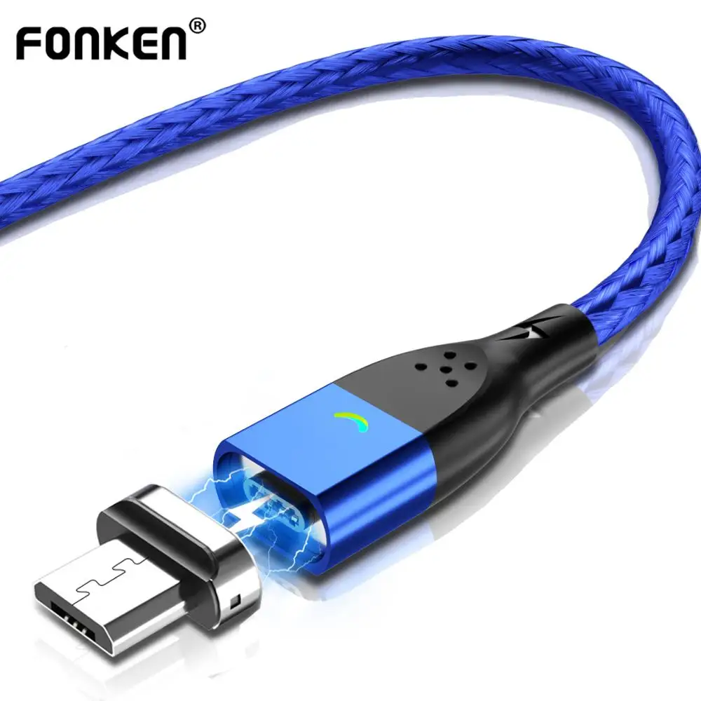 FONKEN Micro USB Cable Magnetic Charger Cables 1m 2m 3A Fast Phone Charging Cord for Xiaomi 7 8 Samsung S10 Tablet USB Data Cord