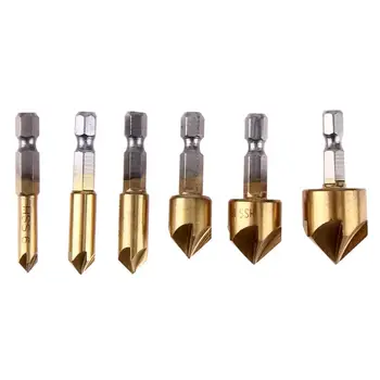 

6pcs/set Metric Woodworking Chamfer Countersink Drill Bit High Speed Steel 5 Flute 90 Degree Wood Dril Cutter DIY Power Tool