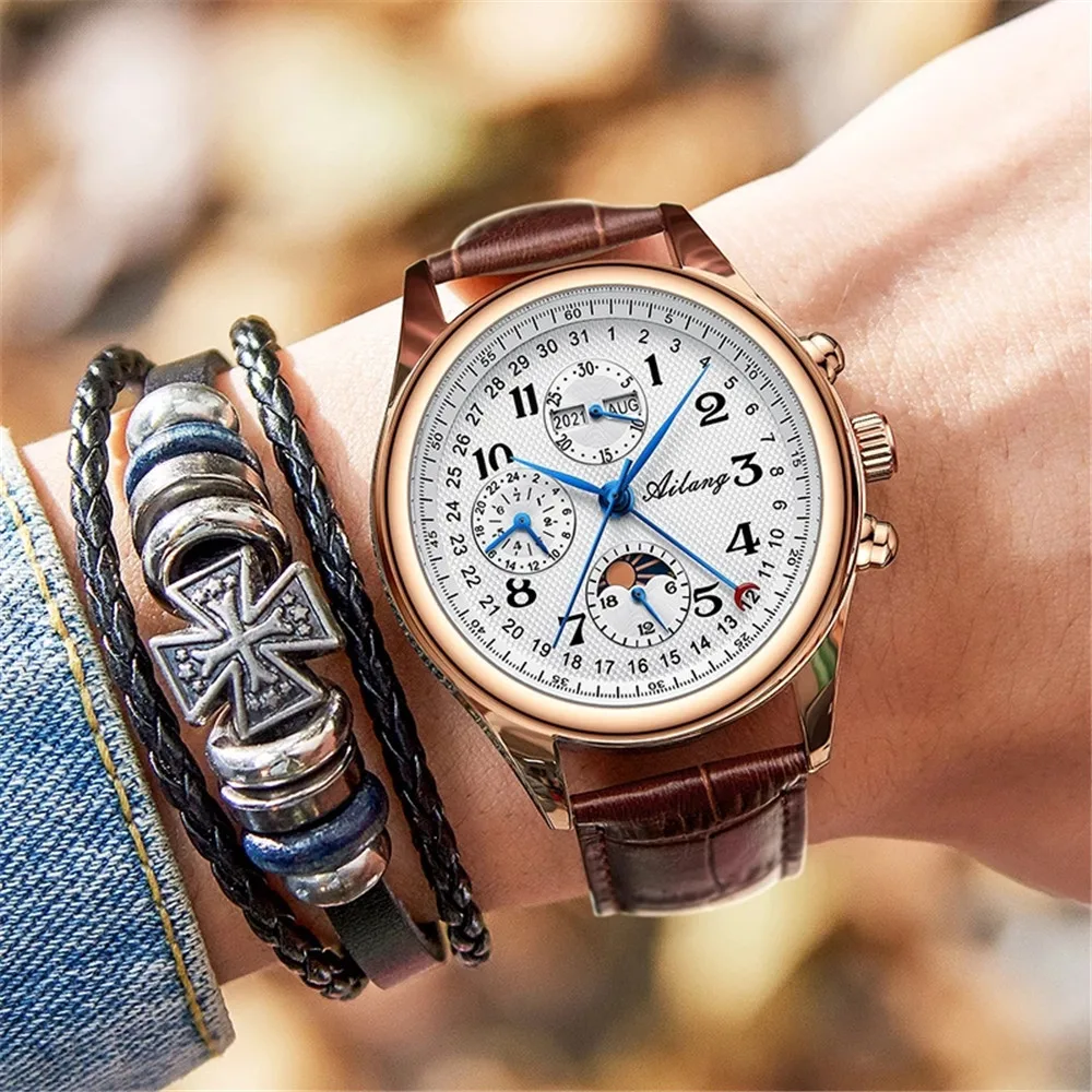 AILANG Men Automatic Mechanical Watches Moon Phase Date Waterproof Wristwatch Men Luxury Sports Watch Gifts Montre Homme mechanical watch