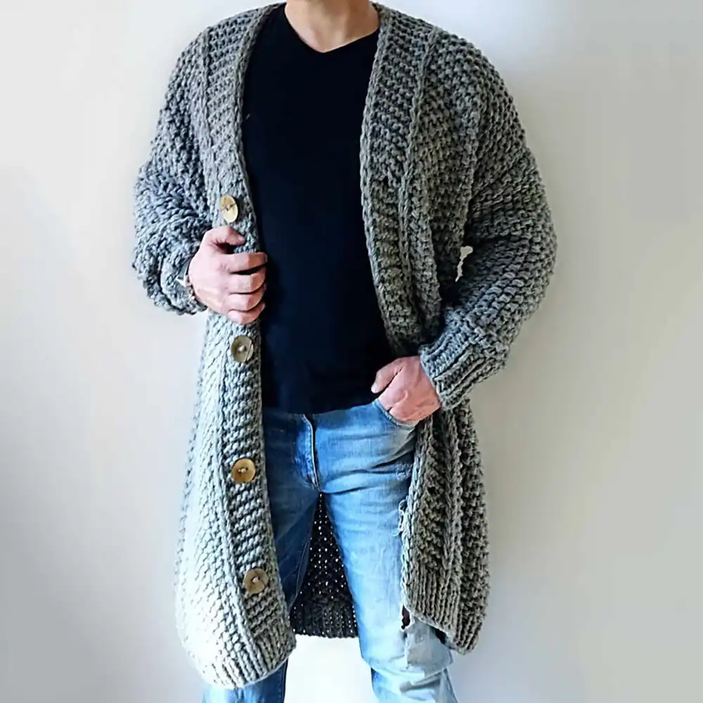 秋冬メンズセーターファッション無地カジュアルロングニットカーディガングレー韓国ルースプラス上着厚くジャンパー カーディガン Aliexpress