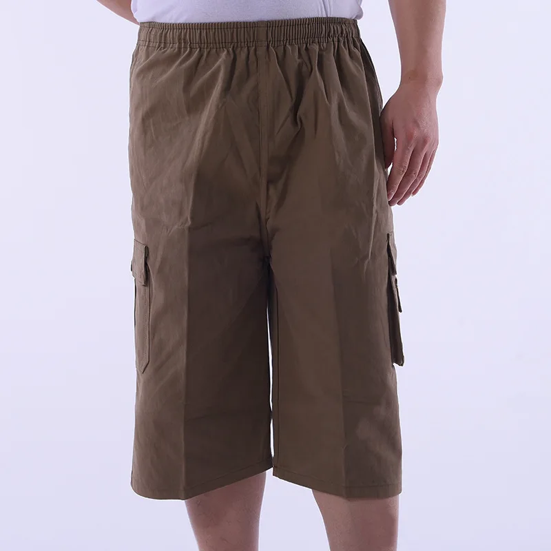 

Summer Middle-aged Cropped Trousers for Men Stereo Pocket Bib Overall Dad Shorts Cotton Middle-aged Thin Shorts