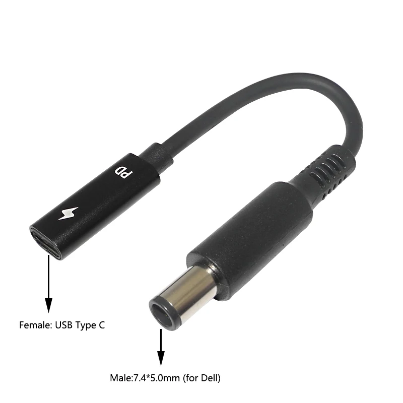 Conector de Energia Usb tipo c para Computador Conector de Plugue Macho Dell para 7.4*5.0 mm e Carregador de Laptop para Dell Latitude