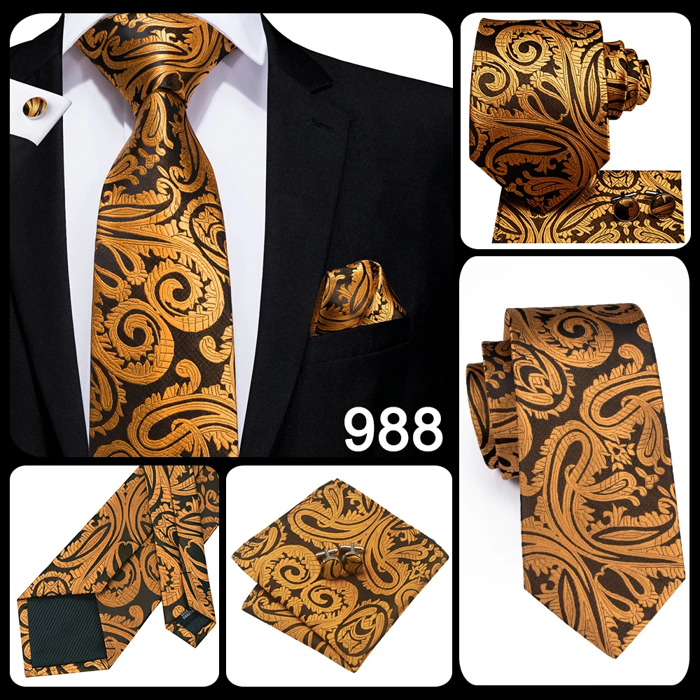 Hallo-Krawatte Orange Solide Paisley männer Krawatte Set Seide Hochzeit Krawatte Für Männer Neue Mode Designer Qualität Hanky manschettenknöpfe Set Dropshipping – Detail 9
