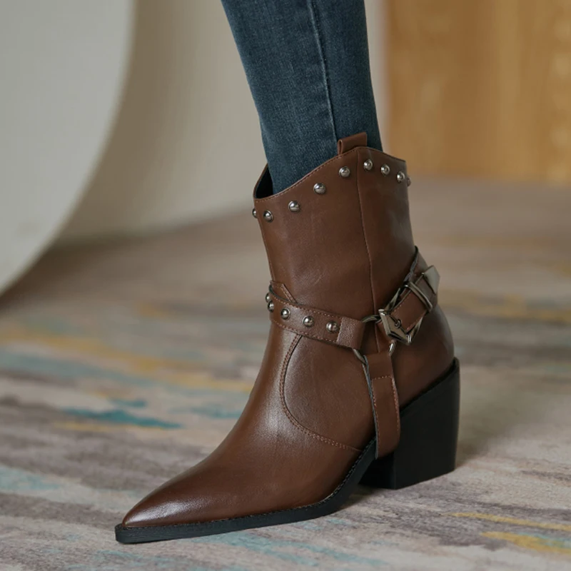 

Women Boots Fashion Ribet Western Boots Wedges High Heel Ankle Boots Pointed Toe Zipper Winter Boots Cowboy boots Woman
