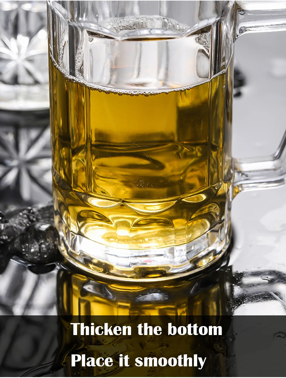 CAKEHOUD Household Glass Beer Mug With Handle Thickened Transparent Crystal Tea Cup Drink Cup Bar Party Supplies Cocktail Glass