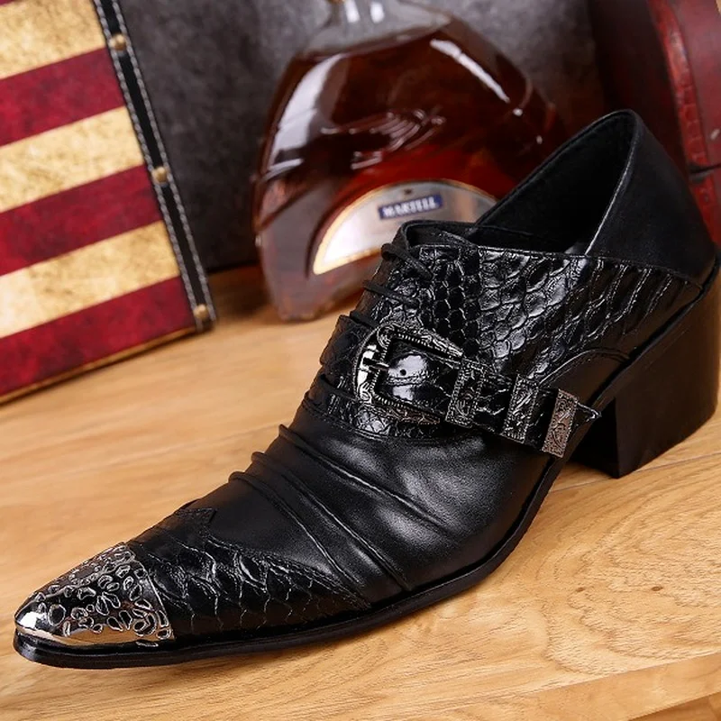 

New Italian Mens Shoes High Heels Snake Skin Genuine Leather Men's Shoes Oxford Pointed Toe Dress Formal Office Sapato Social