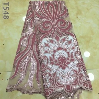 

New Arrival Sequins Lace Fabrics African Nigerian Tulle Mesh Lace Fabric for Wedding Velvet Lace Fabrics with Sequins