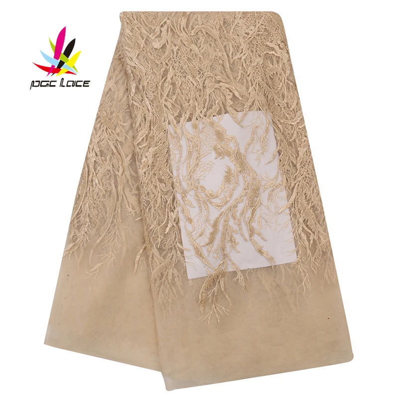

New Design French Mesh Lace Fabric With Beads For Dress High Quality African Embroidery Nigerian Tulle Lace Fabric With Sequines