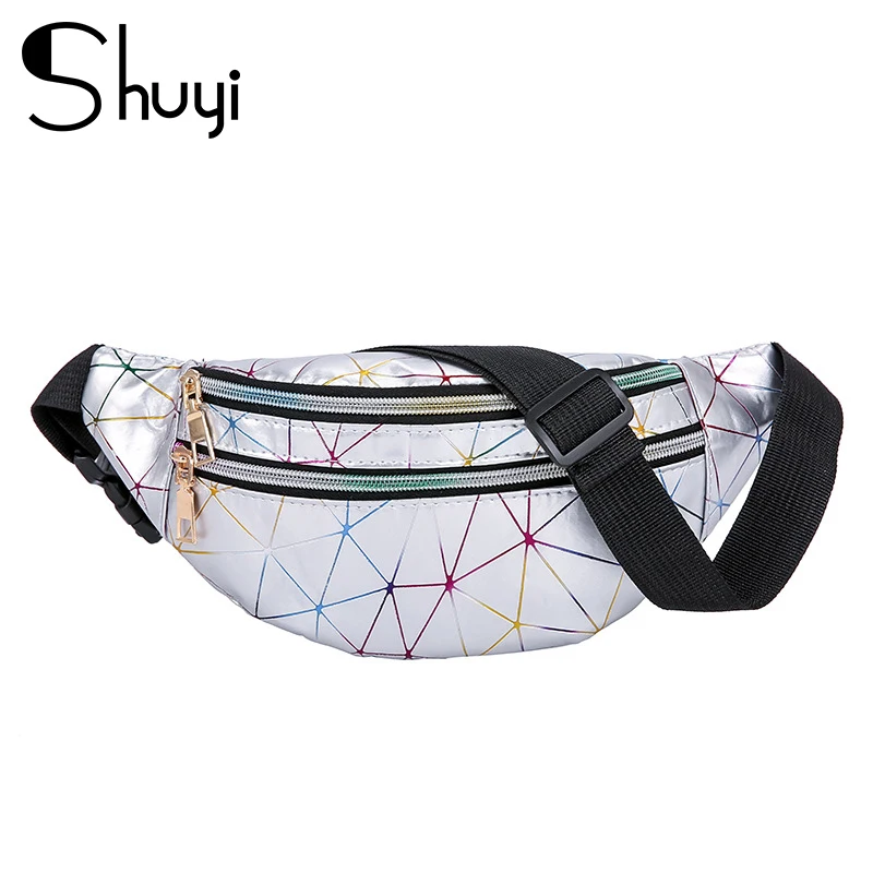 

Holographic Waist Bags Women Pink Silver Fanny Pack Female Belt Bag Black Geometric Waist Packs Laser Chest Phone Pouch