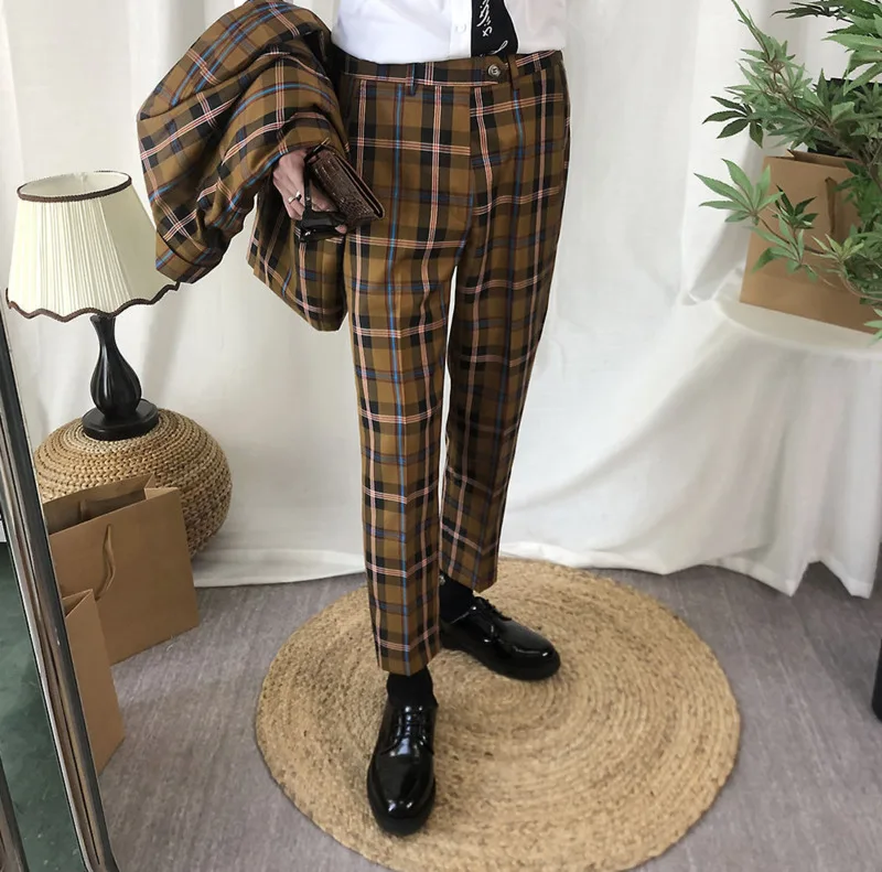 

2020 Spring And Autumn New Youth Popular Men's Personality Color Matching Lattice Trousers Fashion Casual Straight Pants