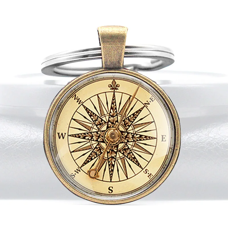 Vintage Compass Design Glass Dome Key Chains Charms Men Women Bronze Alloy Pendant Rings Jewelry Gifts | Украшения и аксессуары