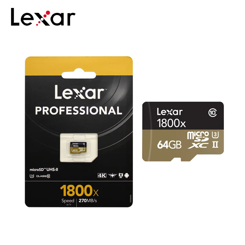 Lexar 1800x карта памяти 32 Гб 64 Гб SDXC высокая скорость 270 м/с UHS-II класс 10 Micro SD карта U3 TF Microsd