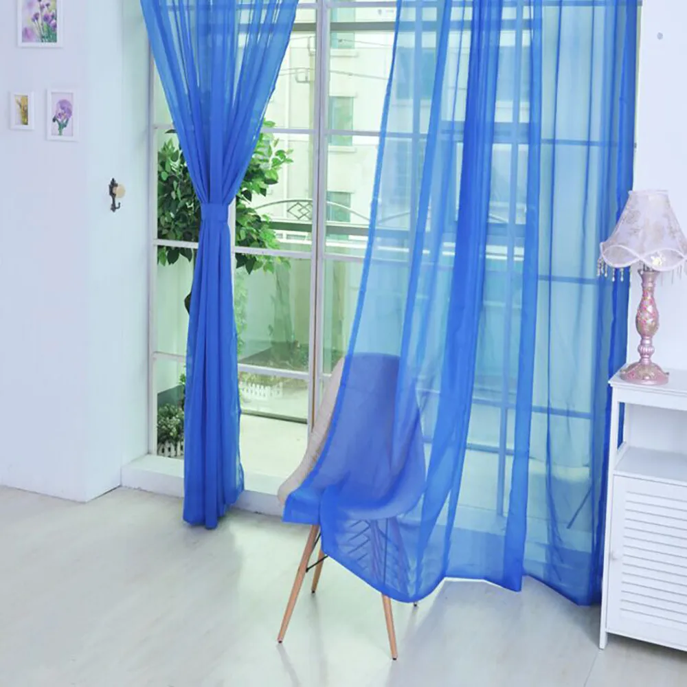 

1pc Pure Color Tulle Curtain Door Window Curtain Drape Panel Sheer Scarf Valances Room Curtains For Modern Bedroom Living #BL5