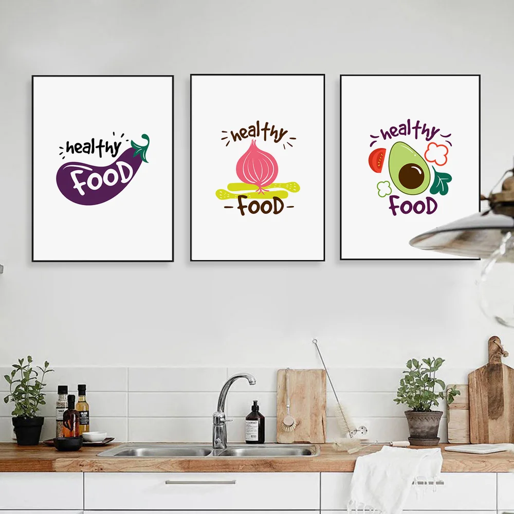 Nordic Style Cartoon Food Health Eggplant Tomatoes Wall Art Canvas Painting Posters And Prints Wall Pictures Kitchen Home Decor Painting Calligraphy Aliexpress