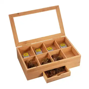 

Household Multi-Function Storage Box Bamboo Tea Storage Box Tea Bag Jewelry Storage Box 8 Slots Tea Storage Box With Drawer