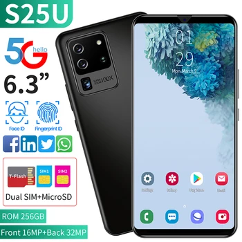 

S25U FullScreen Smartphone Face ID 8-core 256 GB Android 10 MTK6875 Face Fingerprint ID Dual Camera 5G Smart Mobile Cell Phone