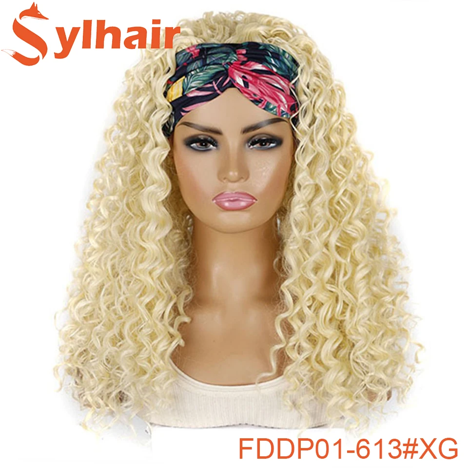 

Sylhair Wholesale Long Hair Wig 24 Inch Kinky Curly Synthetic Hair Wig Yaki Straight Headband Wigs For Women No Glue Scarf Wig