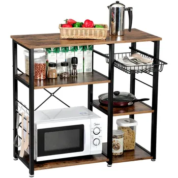 

3-Tier Kitchen Storage Holder Rack Microwave Oven Shelf Multi-functional Spice Rack Stand Storage Cart Workstation Shelf Vintage