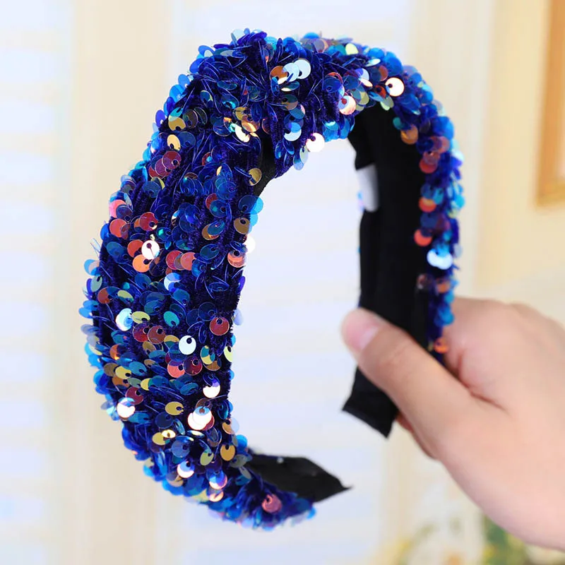 Vintage Fish scale Bright Sequins Hair Bands For Women Headband Hoop For Hair Accessories Girls bandeau cheveux haarband - Цвет: C591 navy