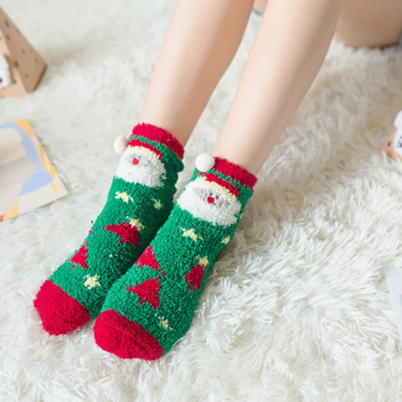 Рождественский подарок, женские носки, сохраняющие тепло, коралловый флис, утолщенный бархат, снеговик, животные, зимние носки, креативные милые носки, полотенце