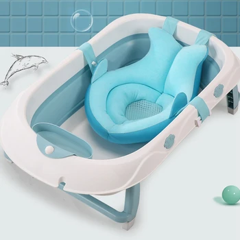 

Cartoon Portable Baby Shower Bath Mat Anti-Skid Bath Mat Newborn Bathroom Cushion Folding Pillow