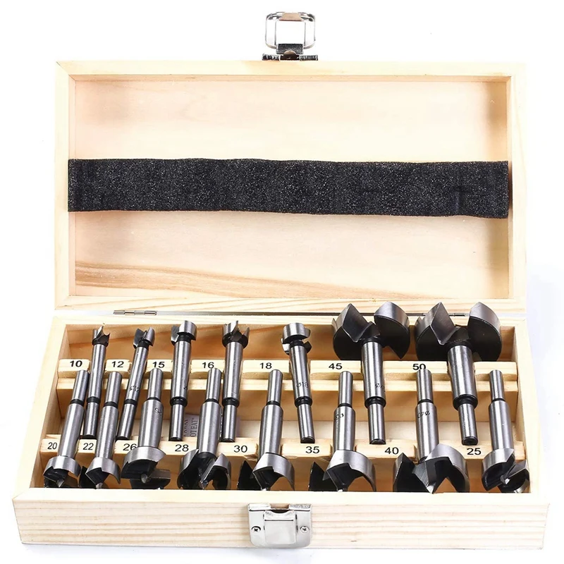 Forstner Drill Bit Set 15 Pcs 10mm - 50mm Woodworking Hole Saw Drilling Cutting Tool Kits for Furniture Door Hinge | Инструменты