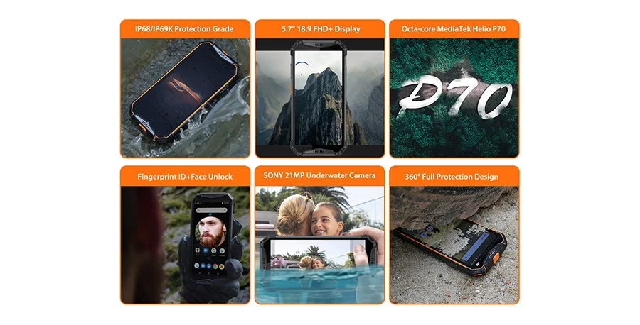 Ulefone Armor 3W 5," FHD+ Android 9,0 Helio P70 Octa Core 6 ГБ 64 Гб Смартфон 21 МП 10300 мАч 4G OTG NFC мобильный телефон