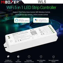 Miboxer WL5 2.4G 5 IN 1 WiFi LED Controller For Single color CCT RGB RGBW RGB+CCT Led Strip Support Alexa Voice 15A