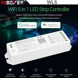 Miboxer WL5 2.4G 5 IN 1 WiFi LED Controller For Single color CCT RGB RGBW RGB+CCT Led Strip Support Alexa Voice 15A