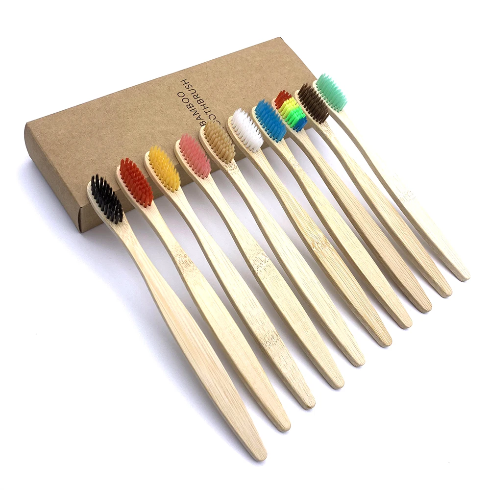 Charcoal Bamboo Toothbrush 12/10 pcs Toothbrushes Natural Eco-Friendly Biodegradable Oral Care Healthy Wood Toothbrush