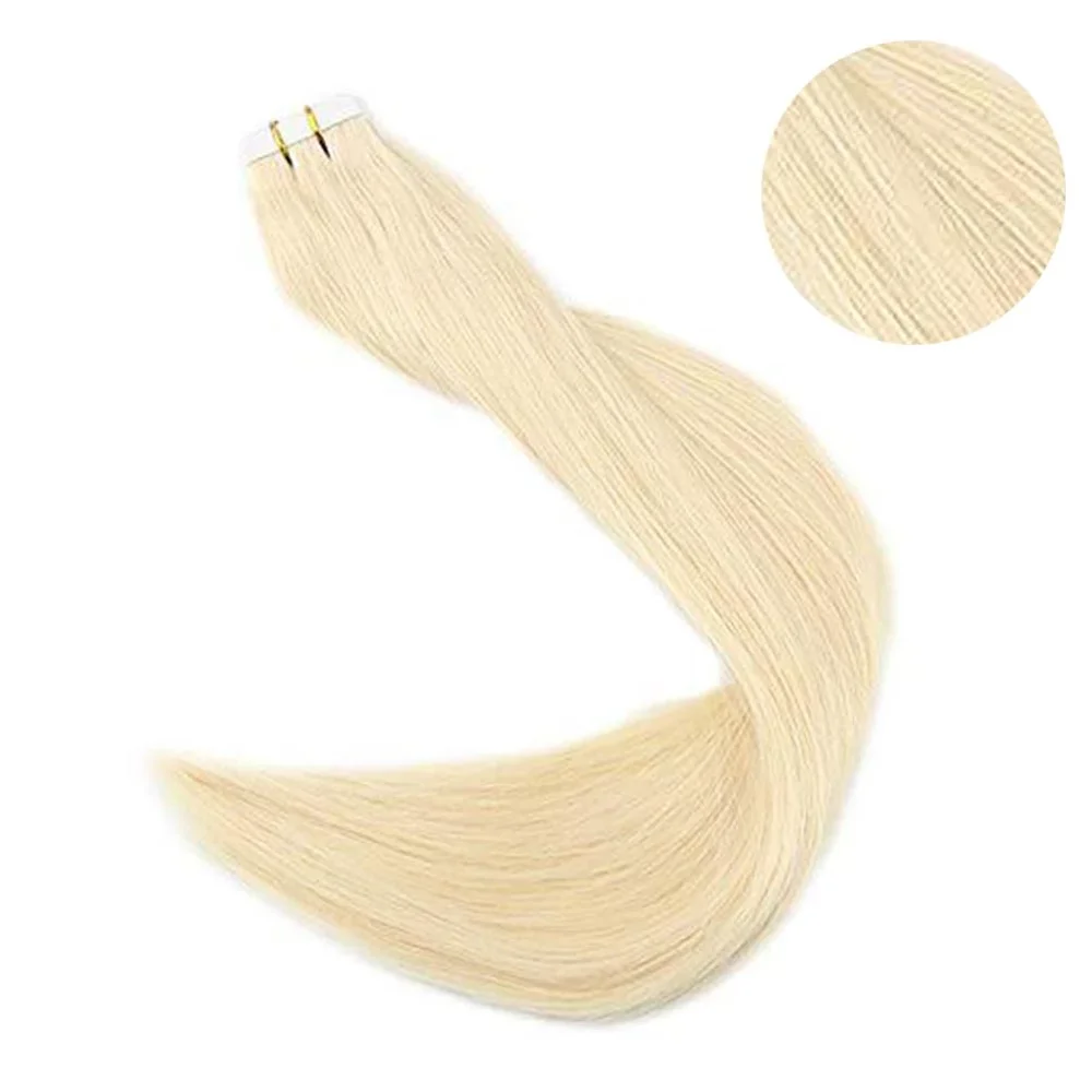 24 Light Blonde Полный блеск, сплошной цвет, лента для наращивания, человеческие волосы, 100 г, 40 шт., лента для волос, кожа, уток, машина для наращивания, Remy - Цвет: 24 Light Blonde