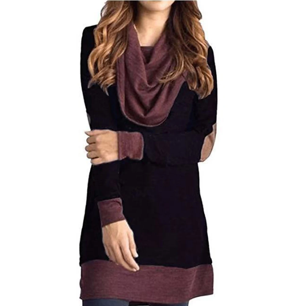 Color 3 WENYUJH, повседневные женские свитера, Лоскутные Топы, плюс размер, S-5XL, длинный рукав, шарф, воротник, топы, Женский пуловер - Цвет: Color 3