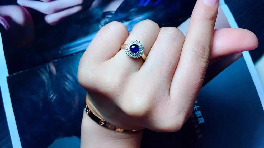 819 настоящие хорошие драгоценности 18K натуральный 1.23ct Королевский драгоценный камень, синий сапфир 18k золото бриллианты камень женское кольцо для женские кольца