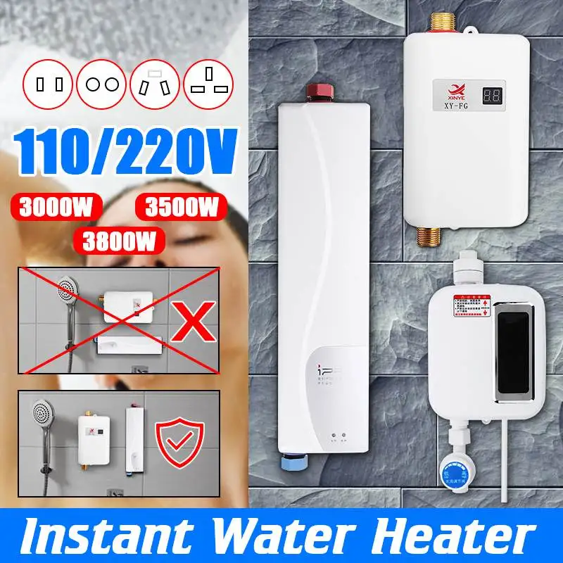 

110/220V 3800W Electric Water Heater Bathroom Kitchen Instant Tankless Water Heater Temperature display Heating Shower Universal