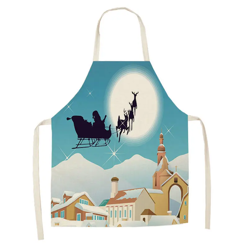 1 шт. новогодний фартук Санта Клаус Снеговик передник из хлопка и льна фартуки для взрослых нагрудники 53*65 см для домашней кухни Приготовление выпечки - Цвет: MX0007-4
