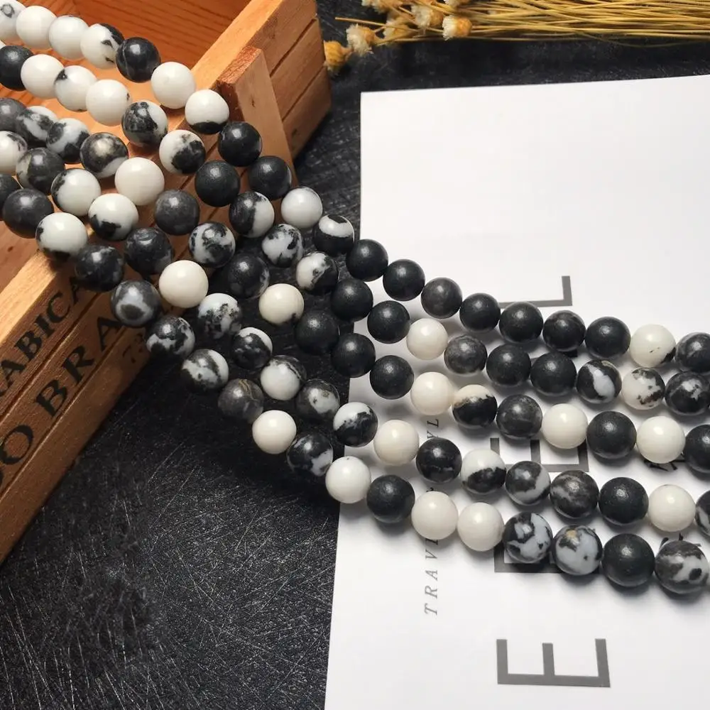 High quality 4 6 8 10 mm Black and white Natural Stone Beads 15.5&quot Pick Size Loose Bead For bracelets fashion Jewelry Making DIY |