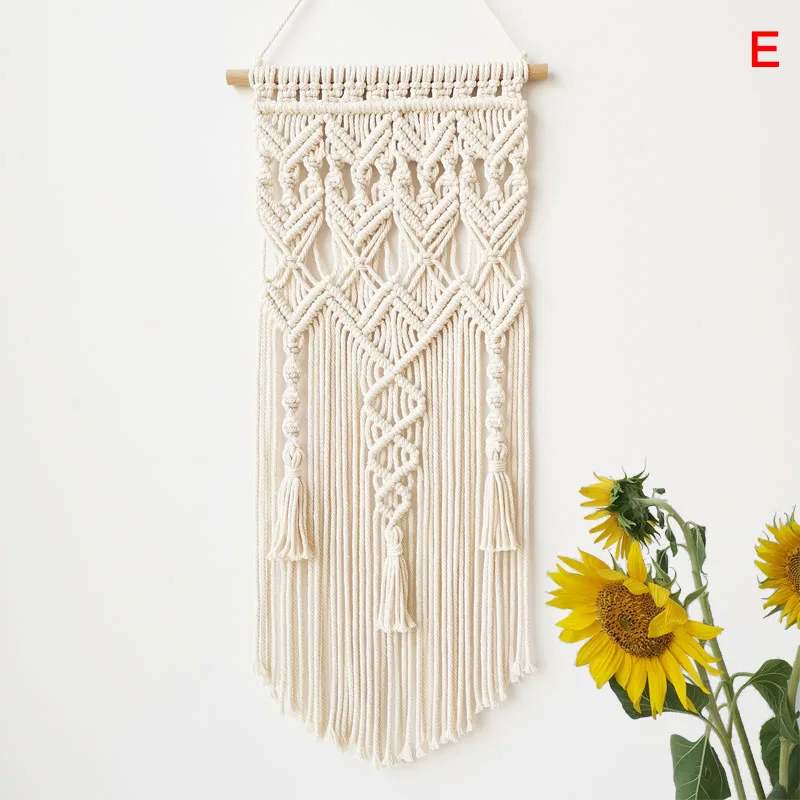 Гобелен ручной работы в богемном стиле с кисточками и хлопковой веревкой для украшения стен дома спальни AC889 - Цвет: E