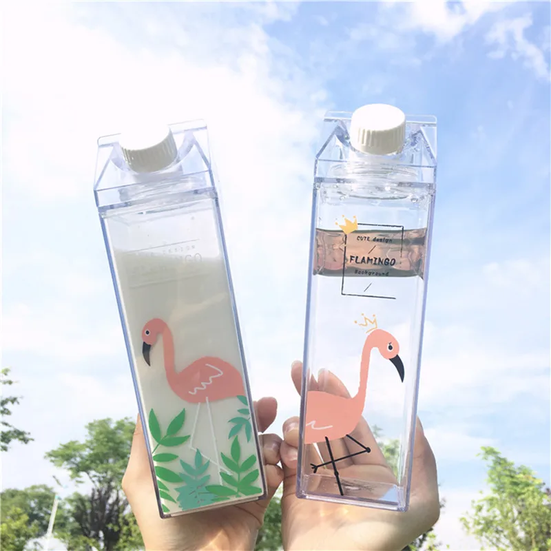

500ml Kids Cute Unicorn Water Bottle Sport Plastic Shaker Portable Bottle Milk Carton Novelty Flamingo Milk Cup