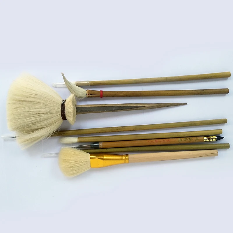 8PCS/set Pottery Writing Brush Large Head Bamboo Brush Painting Painted Hook Pen Dust Hydration Ceramic Clay Polymer Tool