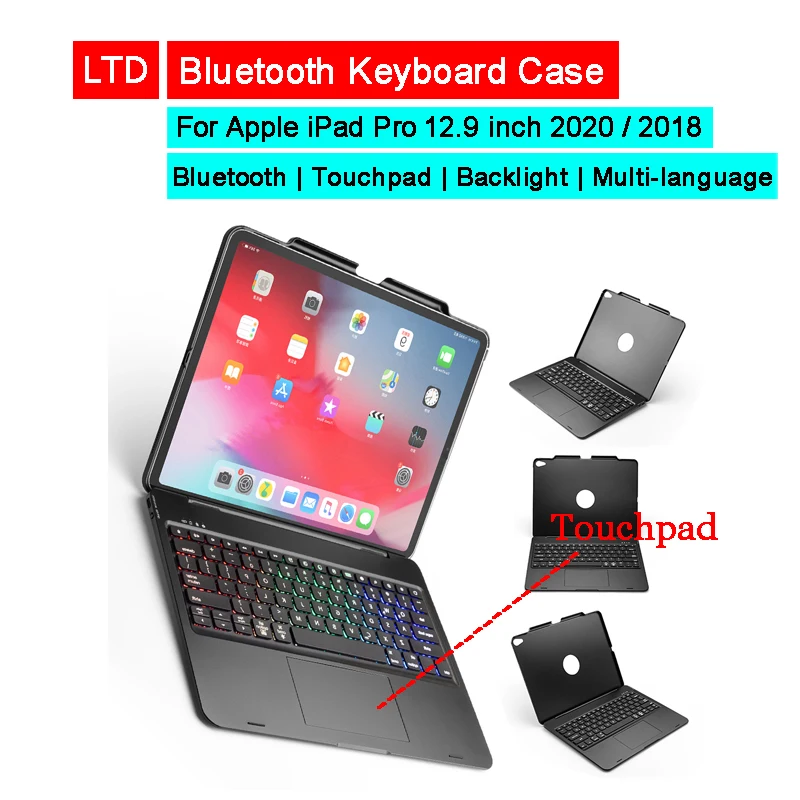 Barato Funda para teclado con Bluetooth para iPad Pro, 12,9 pulgadas, 2020, 2018, Touchpad, retroiluminación, Trackpad, ruso, árabe, hebreo, tailandés, Coreano Ma5ML9Ga1