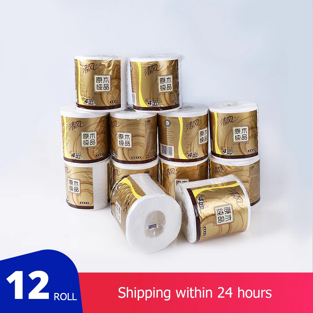 

Pack of 12 Rolls 4-ply Toilet Paper Home White Soft Toilet Roll Primary Wood Pulp Toilet Tissue with Fast-Drying Fast Shipping