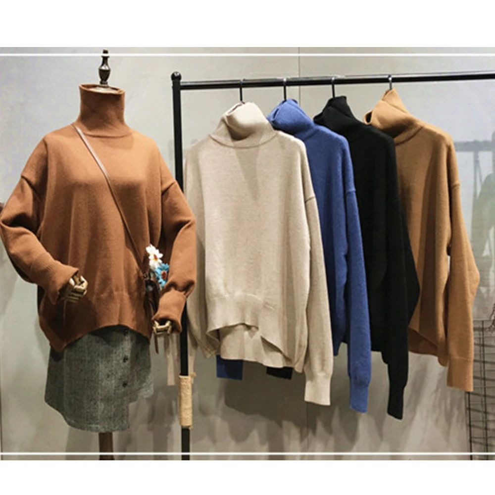 

Direcly Women Oversize Basic Elegant Knitted Turtleneck Sweater Female Solid Turtleneck Collar Pullovers Warm 2019 New Arrival