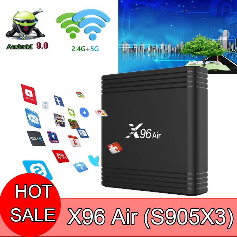 X96 воздуха S905X3 Android 9,0 smart tv box 4 Гб RAM, 64 ГБ Rom, HDMI 2,1 1080P USB3.0 2,4G/5G Wi-Fi 8K Media Player s905x3 Android tv box