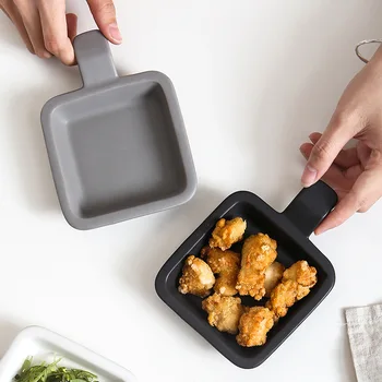 

Ceramic Single Handle Seasoning Dish Square Mini Baking Tray Household Breakfast Steak Dessert Salad Plate Kitchen Baking Tool