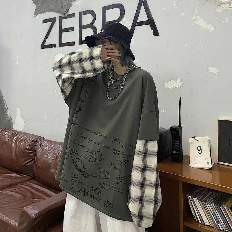 Футболка NiceMix Женская в клетку Топ с длинным рукавом стиле пэчворк рубашка хип