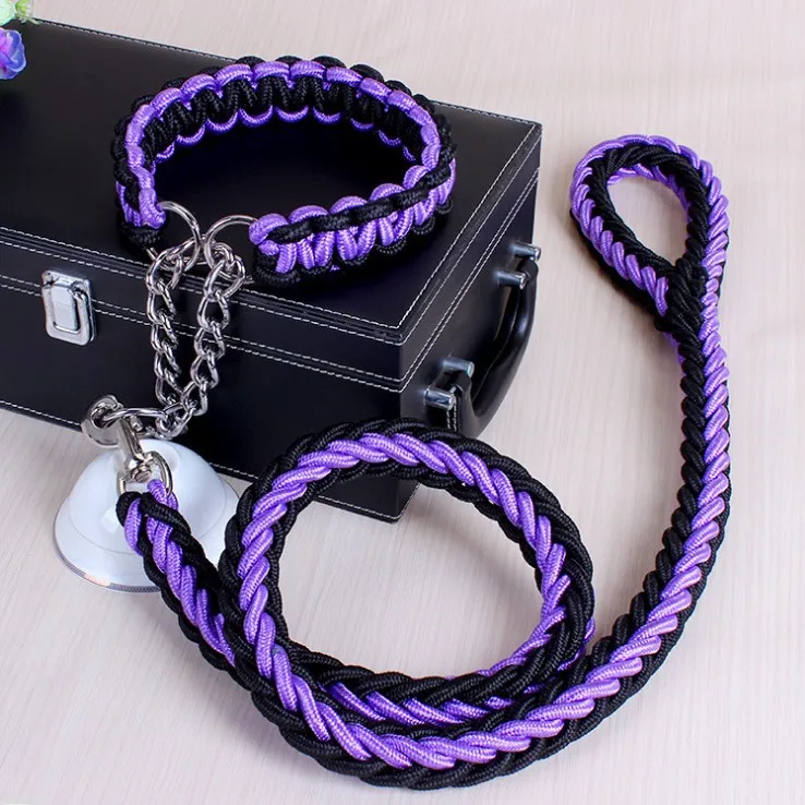 Double Strand Rope Dog Leash with Metal Chain Buckle